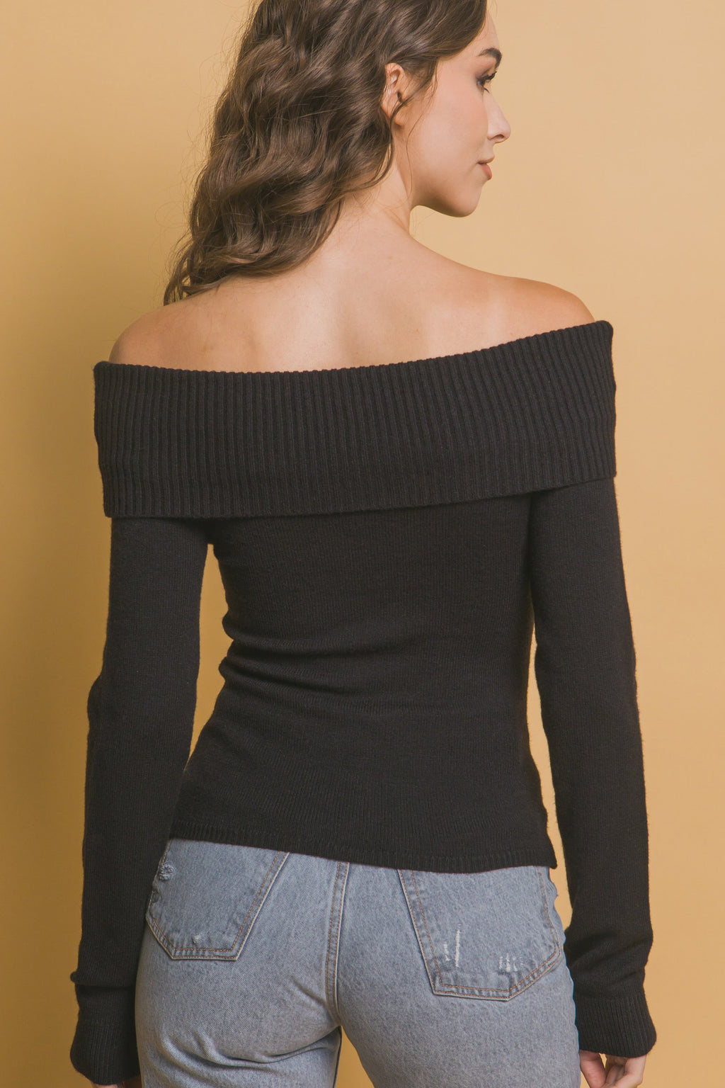 Long sleeve ribbed off the shoulder top