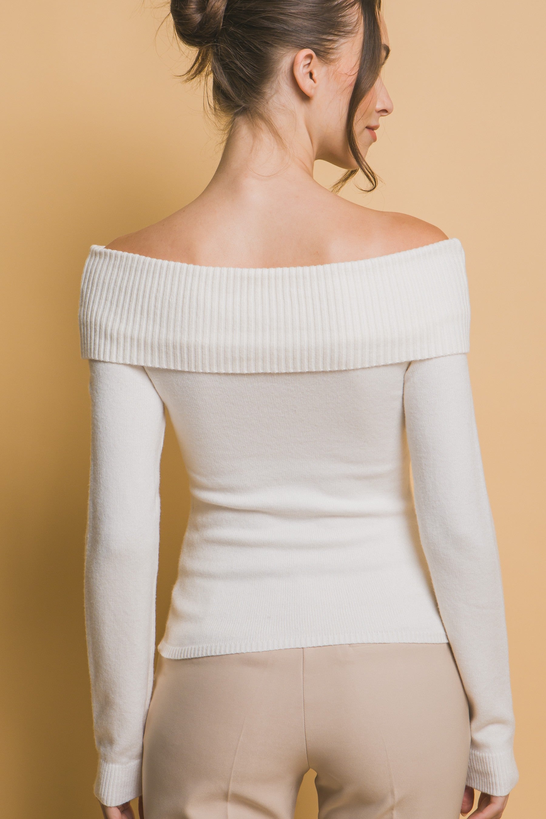 Long sleeve ribbed off the shoulder top